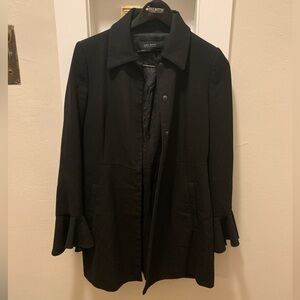 Zara Women's Black Trench Coat with Ruffle Sleeves